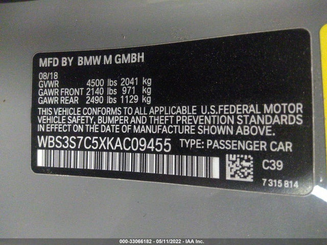 2019 BMW M4, VIN: WBS3S7C5XKAC09455