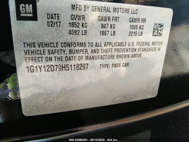 2017 Chevrolet Corvette, VIN: 1G1Y12D79H5118297