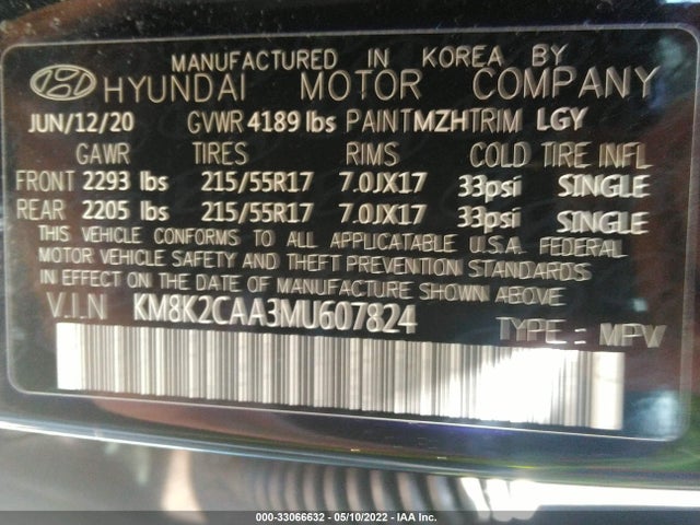 2021 Hyundai Kona, VIN: KM8K2CAA3MU607824