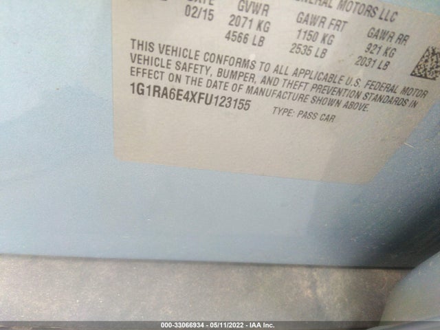 2015 Chevrolet Volt, VIN: 1G1RA6E4XFU123155