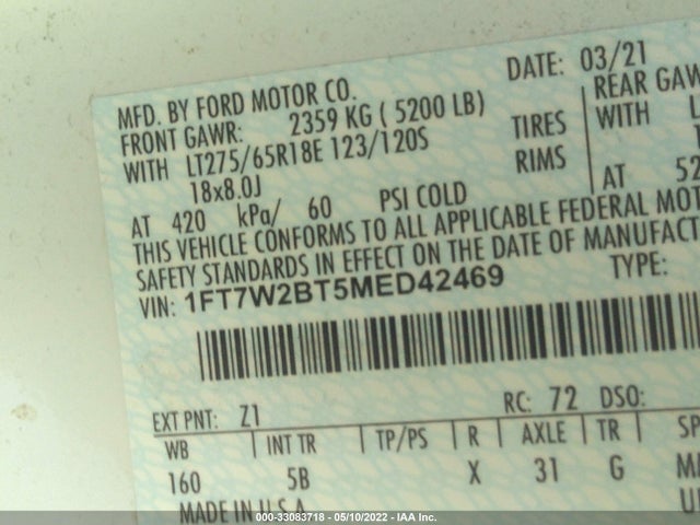 2021 Ford F-250, VIN: 1FT7W2BT5MED42469