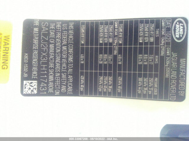 2020 Land Rover Range Rover Evoque, VIN: SALZJ2FX3LH117431