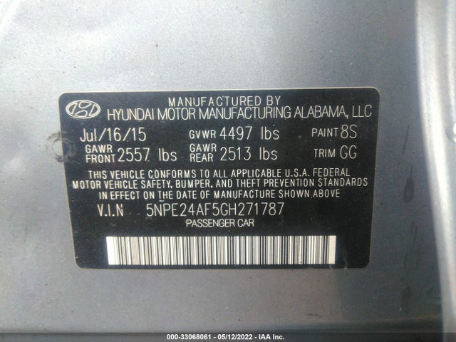 Hyundai Sonata 2.4l Se 2016 5NPE24AF5GH271787 Image 9