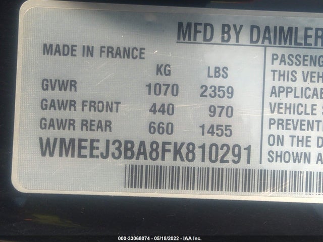 2015 Smart Fortwo, VIN: WMEEJ3BA8FK810291