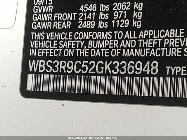 2016 BMW M4, VIN: WBS3R9C52GK336948