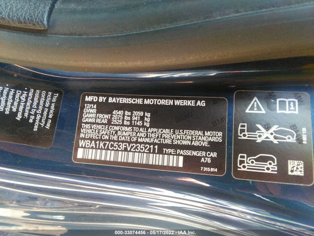 2015 BMW 2 Series, VIN: WBA1K7C53FV235211