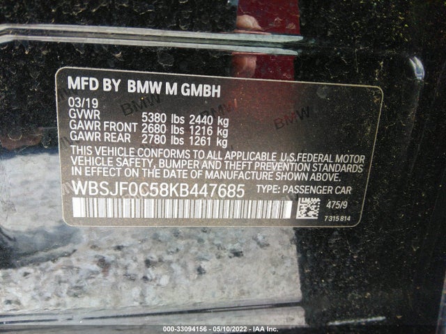 2019 BMW M5, VIN: WBSJF0C58KB447685