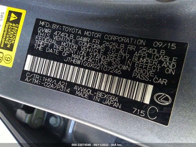 2016 Lexus ES, VIN: JTHBW1GGXG2107246