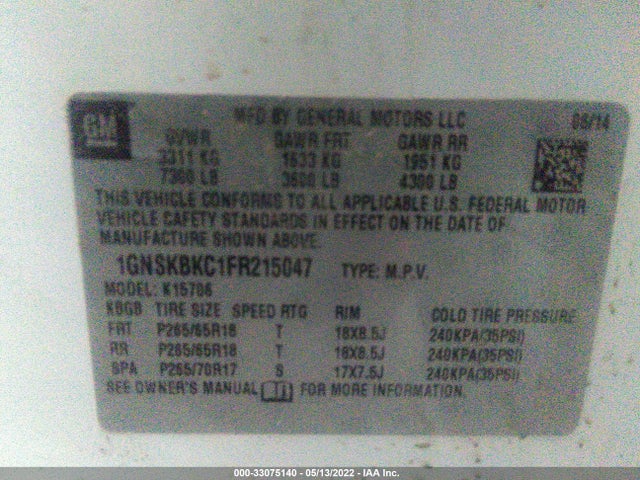 Chevrolet Tahoe Lt 2015 1GNSKBKC1FR215047 Image 11