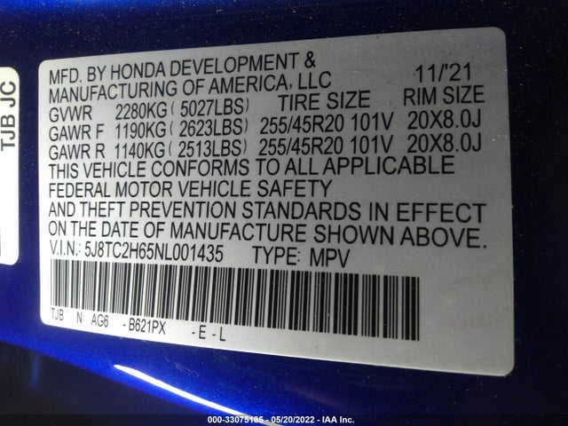 2022 Acura RDX, VIN: 5J8TC2H65NL001435