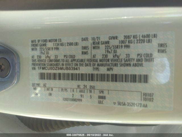 2021 Ford Escape, VIN: 1FMCU0DZ9MUB03941
