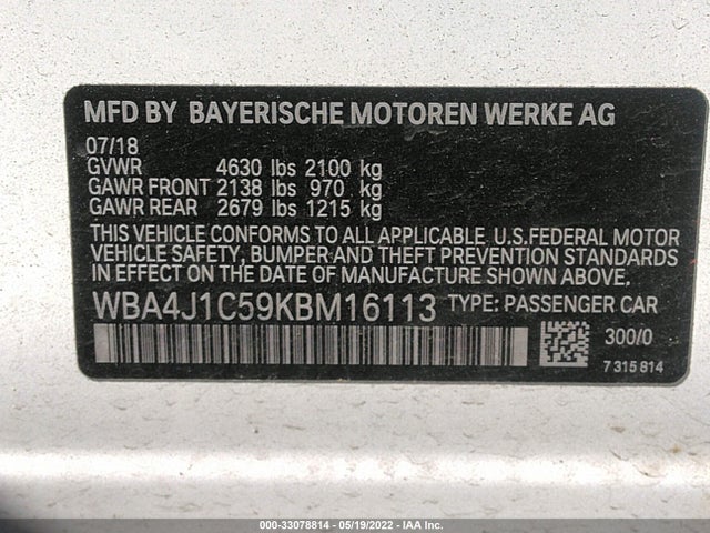 2019 BMW 4 Series, VIN: WBA4J1C59KBM16113