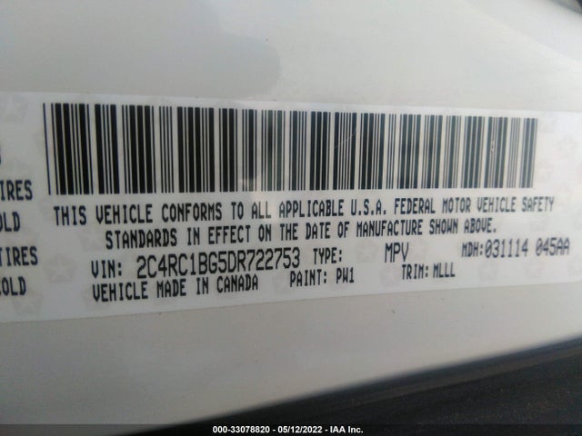2C4RC1BG5DR722753 Chrysler Town & Country Touring