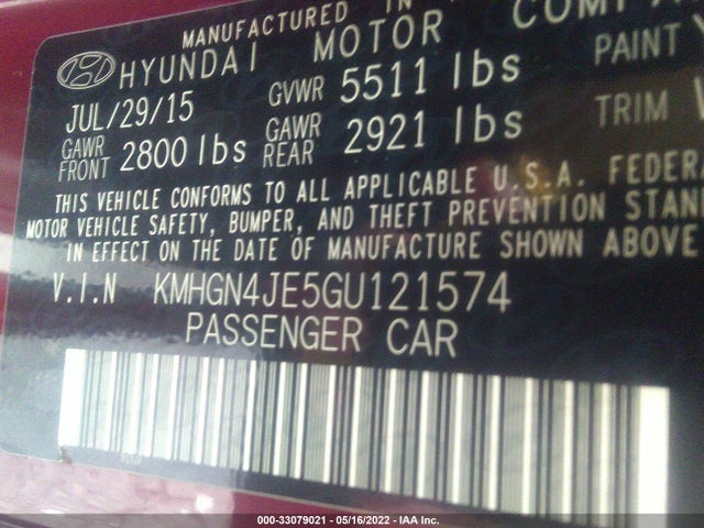 2016 Hyundai Genesis, VIN: KMHGN4JE5GU121574