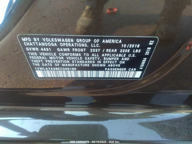 2019 Volkswagen Passat, VIN: 1VWLA7A38KC005165