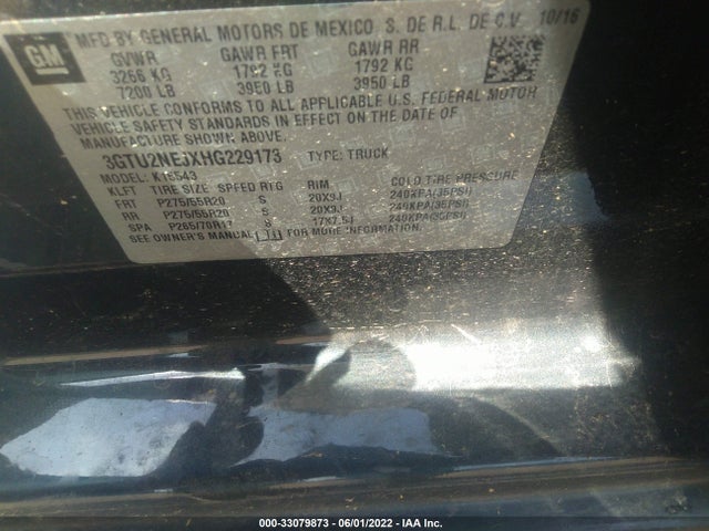 2017 GMC Sierra, VIN: 3GTU2NEJXHG229173