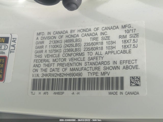 Honda Cr-v Ex-l 2017 2HKRW2H82HH690490 Image 9