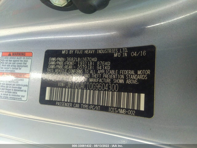 2016 Subaru BRZ, VIN: JF1ZCAC10G9604300