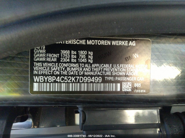 2019 BMW i3, VIN: WBY8P4C52K7D99499