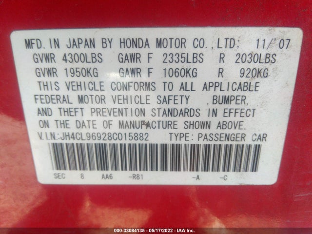 Acura Tsx Nav 2008 JH4CL96928C015882 Image 11