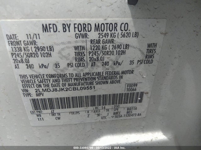Lincoln MKX 2012 2LMDJ8JK2CBL09551 Image 9