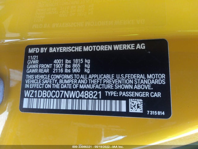 2022 Toyota Supra, VIN: WZ1DB0C07NW048821