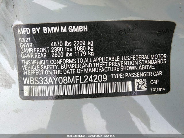 2021 BMW M3, VIN: WBS33AY08MFL24209