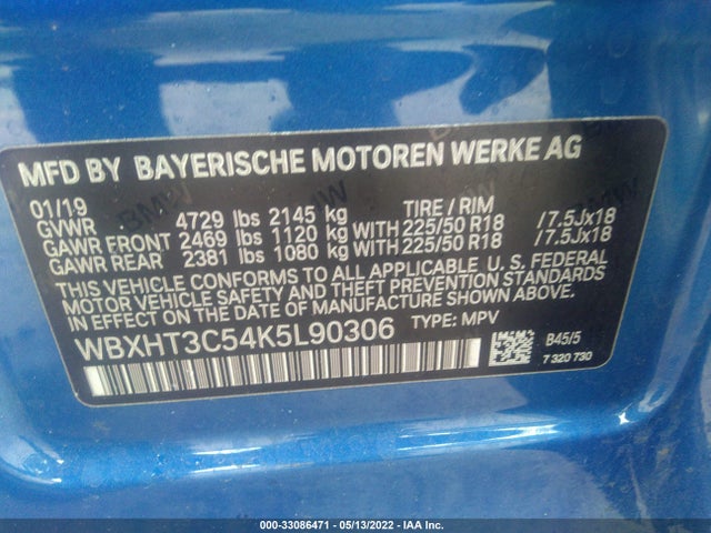 2019 BMW X1, VIN: WBXHT3C54K5L90306