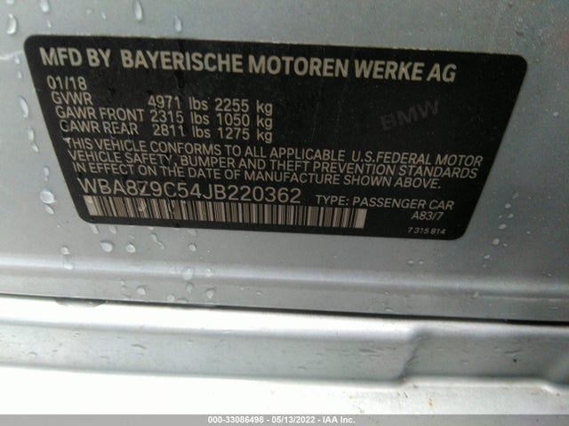2018 BMW 3 Series, VIN: WBA8Z9C54JB220362