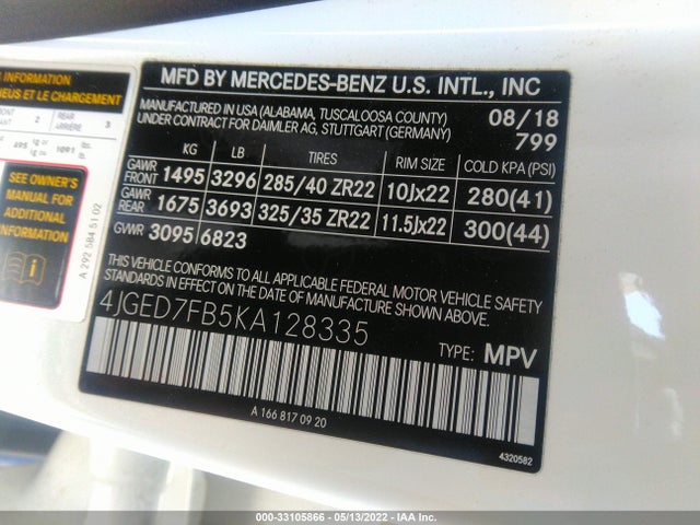 Mercedes-Benz m157 2019 4JGED7FB5KA128335 Image 9