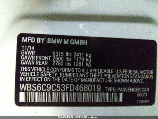 2015 BMW M6, VIN: WBS6C9C53FD468019