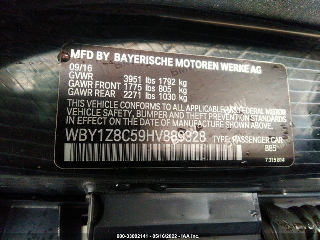 2017 BMW i3, VIN: WBY1Z8C59HV889328