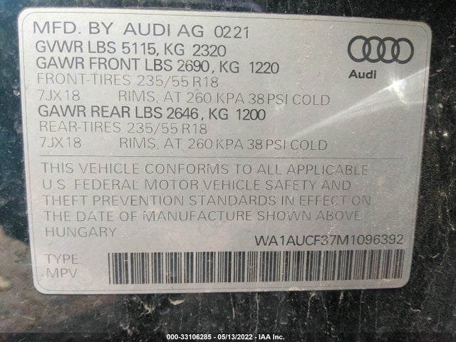 2021 Audi Q3, VIN: WA1AUCF37M1096392