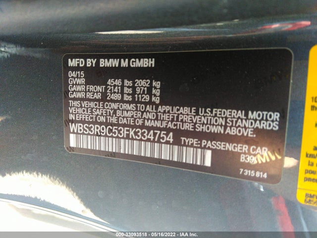 2015 BMW M4, VIN: WBS3R9C53FK334754