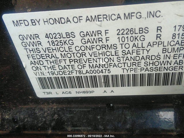 2020 Acura ILX, VIN: 19UDE2F78LA000475