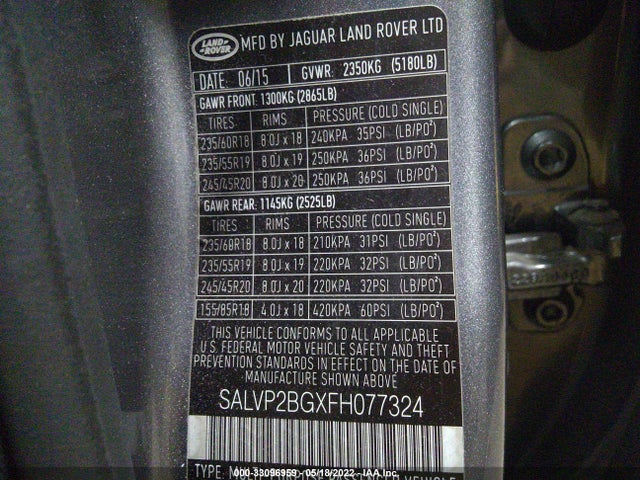 2015 Land Rover Range Rover Evoque, VIN: SALVP2BGXFH077324