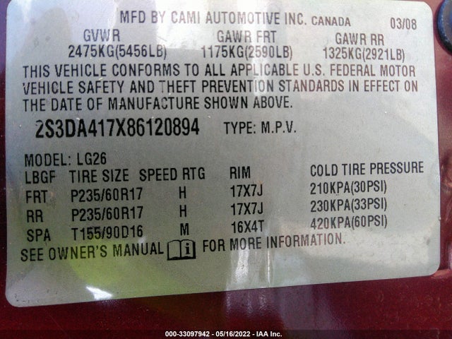 2S3DA417X86120894 Suzuki XL7 LUXURY