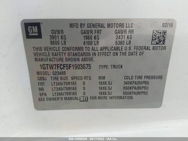 2015 GMC Savana, VIN: 1GTW7FCF5F1903675