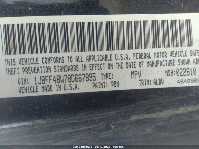 2008 JEEP PATRIOT VIN: 1J8FF48W78D667895