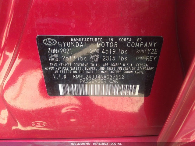 2022 Hyundai Sonata, VIN: KMHL24JJ4NA037992