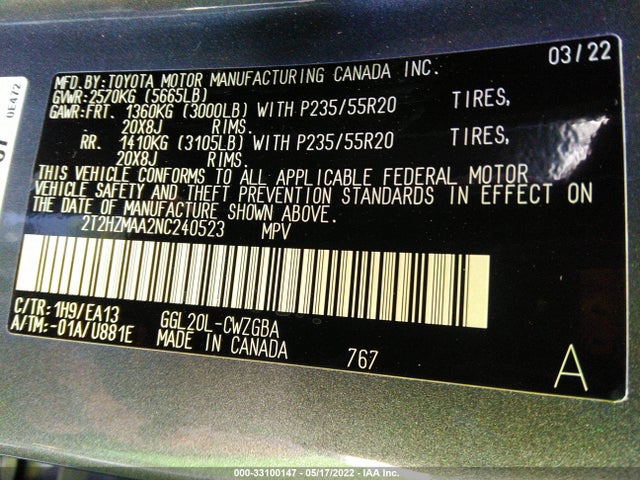 2022 Lexus RX, VIN: 2T2HZMAA2NC240523