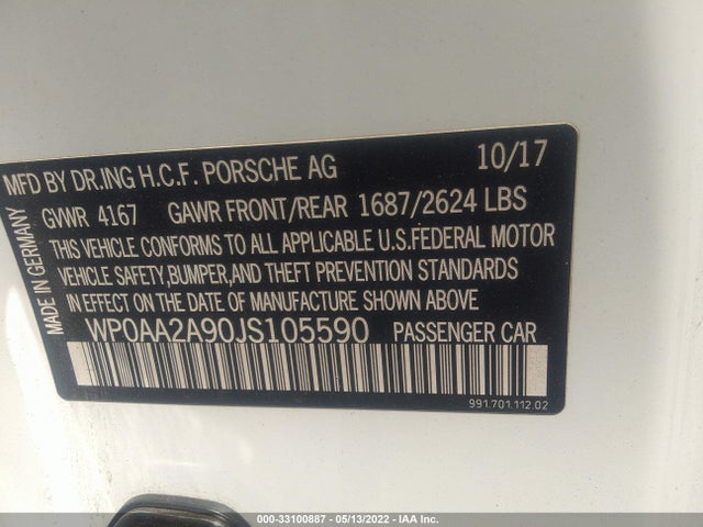 2018 Porsche 911, VIN: WP0AA2A90JS105590