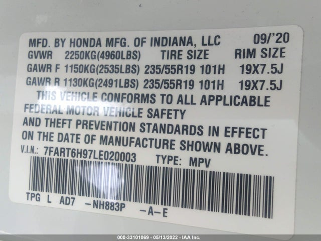2020 Honda CR-V, VIN: 7FART6H97LE020003