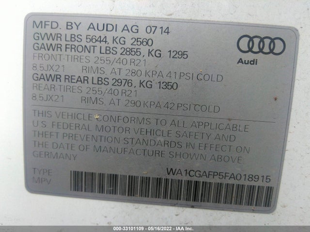 2015 Audi SQ5, VIN: WA1CGAFP5FA018915