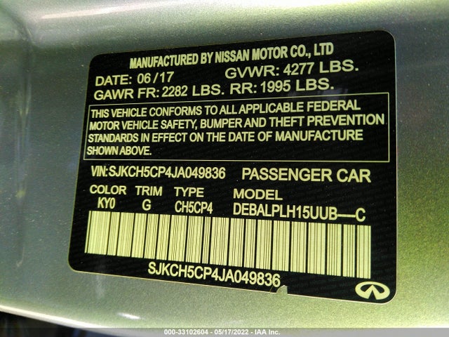 2018 Infiniti QX30, VIN: SJKCH5CP4JA049836