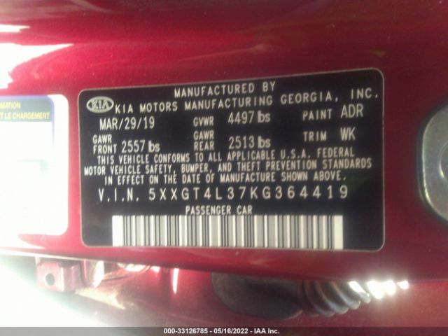 5XXGT4L37KG364419 KIA Optima S