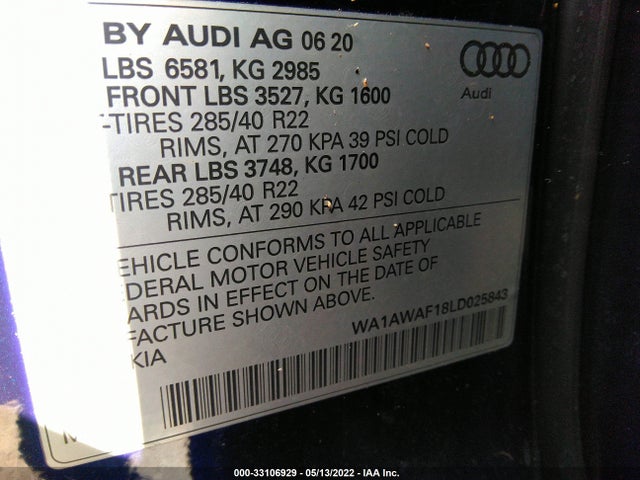 2020 Audi SQ7, VIN: WA1AWAF18LD025843