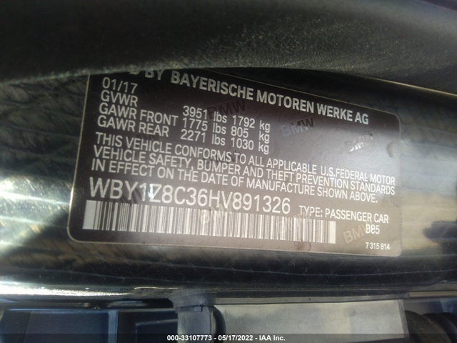 2017 BMW i3, VIN: WBY1Z8C36HV891326