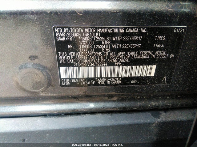 2021 TOYOTA RAV4 XLE VIN: 2T3P1RFV0MC183244