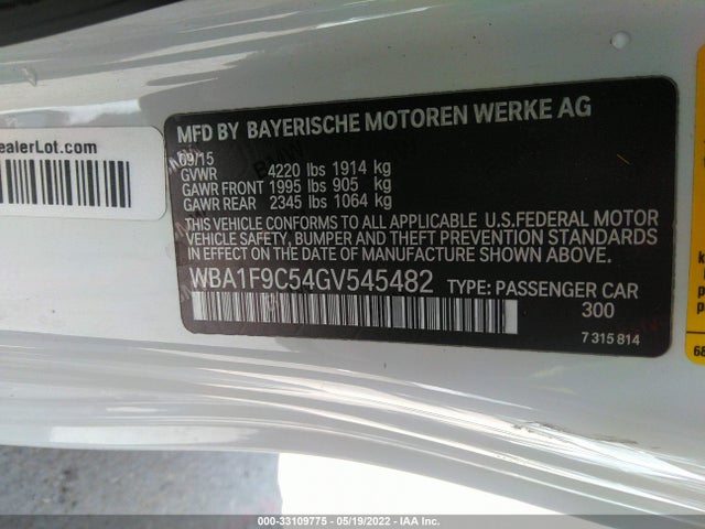 2016 BMW 2 Series, VIN: WBA1F9C54GV545482